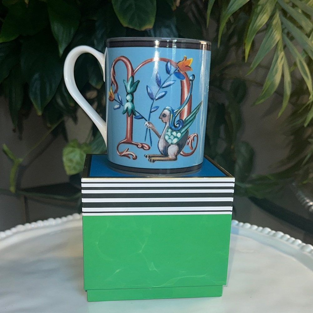 Spode Blue Mug with Multicolor N alphabet Design